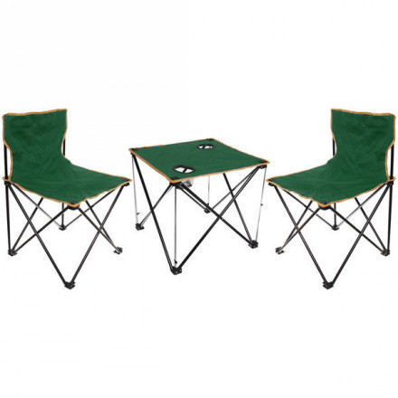 Стол кемпинговый складной с подстаканниками 45*45*40см и 2 стула, цвет зеленый YN